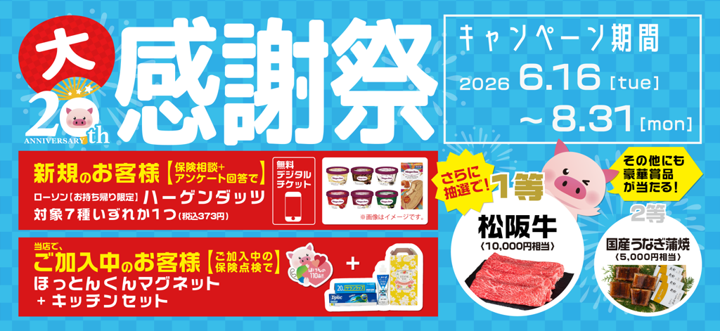 ほけんの110番 20周年大感謝祭 保険相談+アンケートでローソン ハーゲンダッツ無料引換券 2026年6月16日〜8月31日